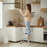 SONGMICS GSL12WT Folding Ladder 2 Steps Alloy Steel White 150 kg EN14183 view 2