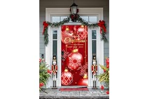 FINGUOLA 3 x 6.6ft Merry Christmas Door Cover, Xmas Front Door Decorations, Christmas Door Cover for Front Door Outdoor Sign Winter Holiday Front Door Porch Home Party Supplies - Fit for 8x3.6ft Front Door