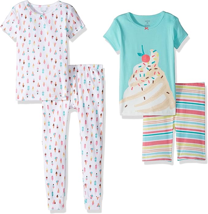 Carter's Girls' 4Piece Ice Cream Pajama Set, Print, 5T