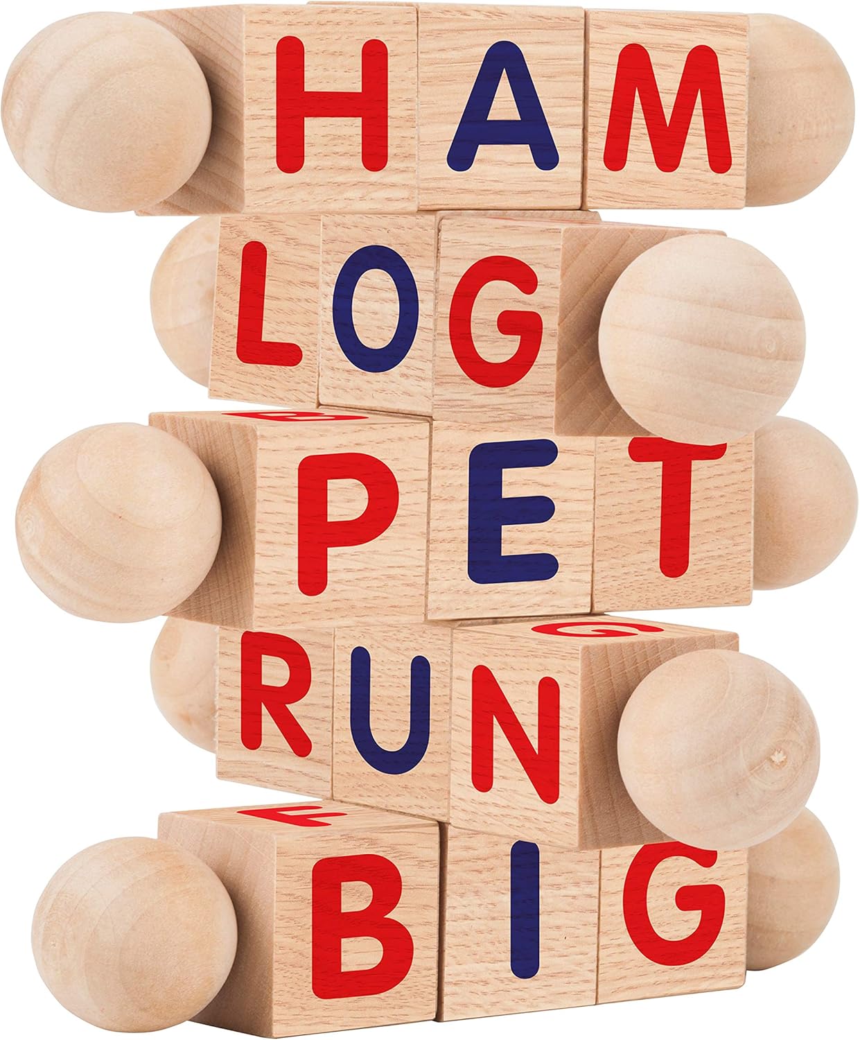 Wooden Reading Blocks | [5] Sets of Fun, Educational Spinning Alphabet Manipulative Blocks for Children w/ Easy-Grip Handles | STEM & Montessori Approved Toy for Pre-Kindergarten Boys & Girls Gift: Kitchen & Dining