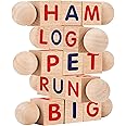 Creative Kids Wooden Reading Blocks - Set of 5 Spinning Alphabet Blocks w/Easy-Grip Handles - Kindergarten Preschool Learning Activities Letter Work - Wooden Montessori Toys Gifts for Kids Toddlers