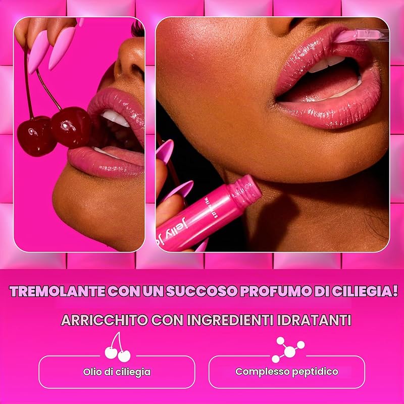 Jelly Job, Lucidalabbra, Finish Ultra Brillante, Applicatore a Spatola, Formula Vegana, Infuso con Peptidi, Shade: Cherry Jelly, 8 ml