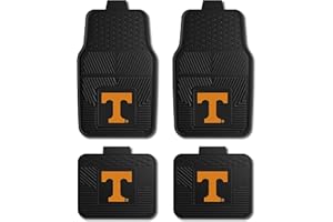 FANMATS 39384 University of Tennessee 4-pc Vinyl Car Mat Set | Black | Front & Rear Car Mats | T Primary Logo
