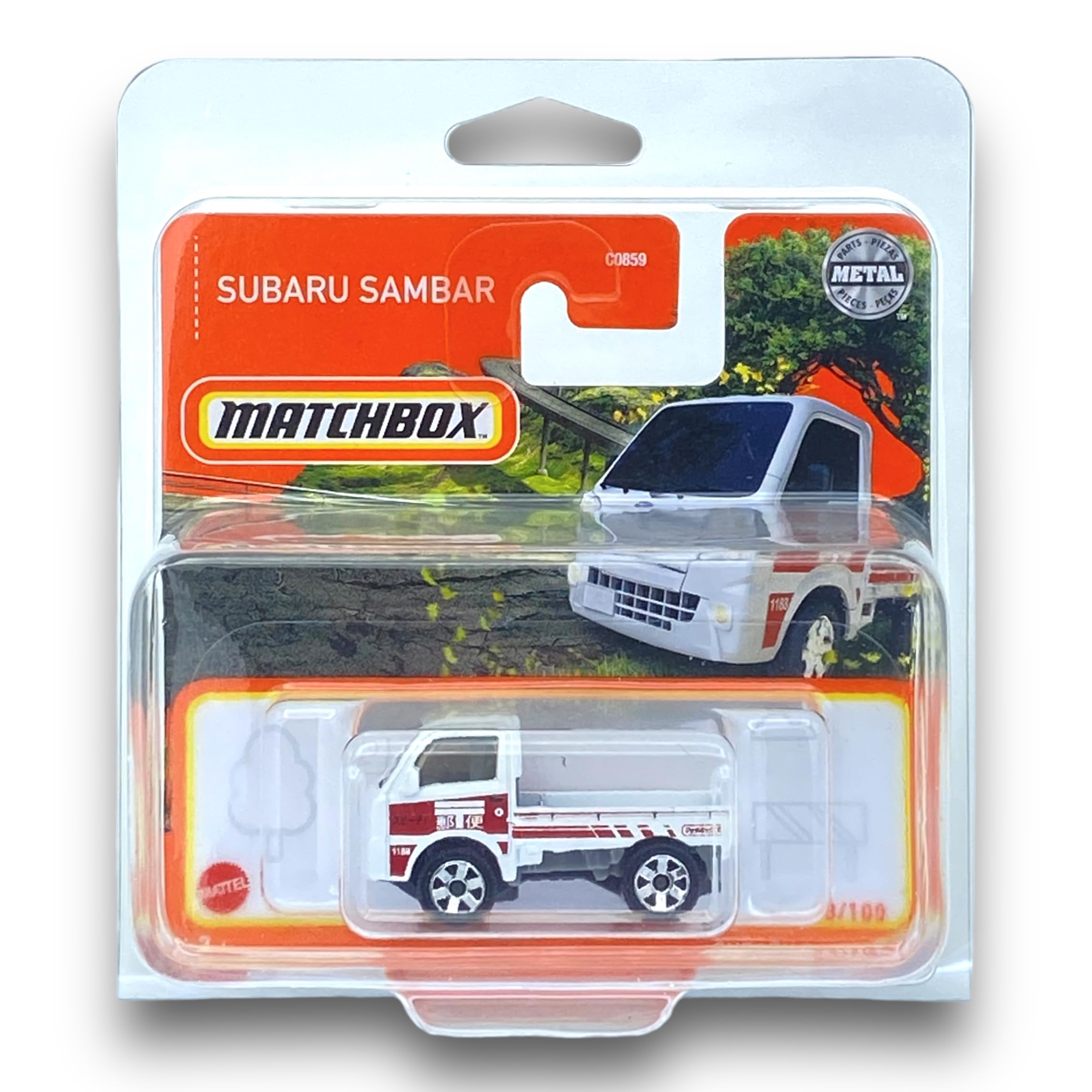 Matchbox Subaru Sambar (White & Red) - Subaru 2022-43/100 (Short Card) - COMES IN A KLAS CAR KEEPER SHORT CARD PROTECTOR CASE - HFR94