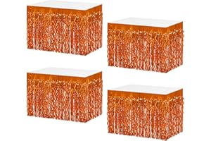 MZJU 4P Wavy Metallic Tinsel Foil Fringe Table Skirts for Rectangle Tables Backdrop Garland Curtains for Parade Floats Wedding Birthday Parties Decoration Graduation 2025 Christmas (Orange)