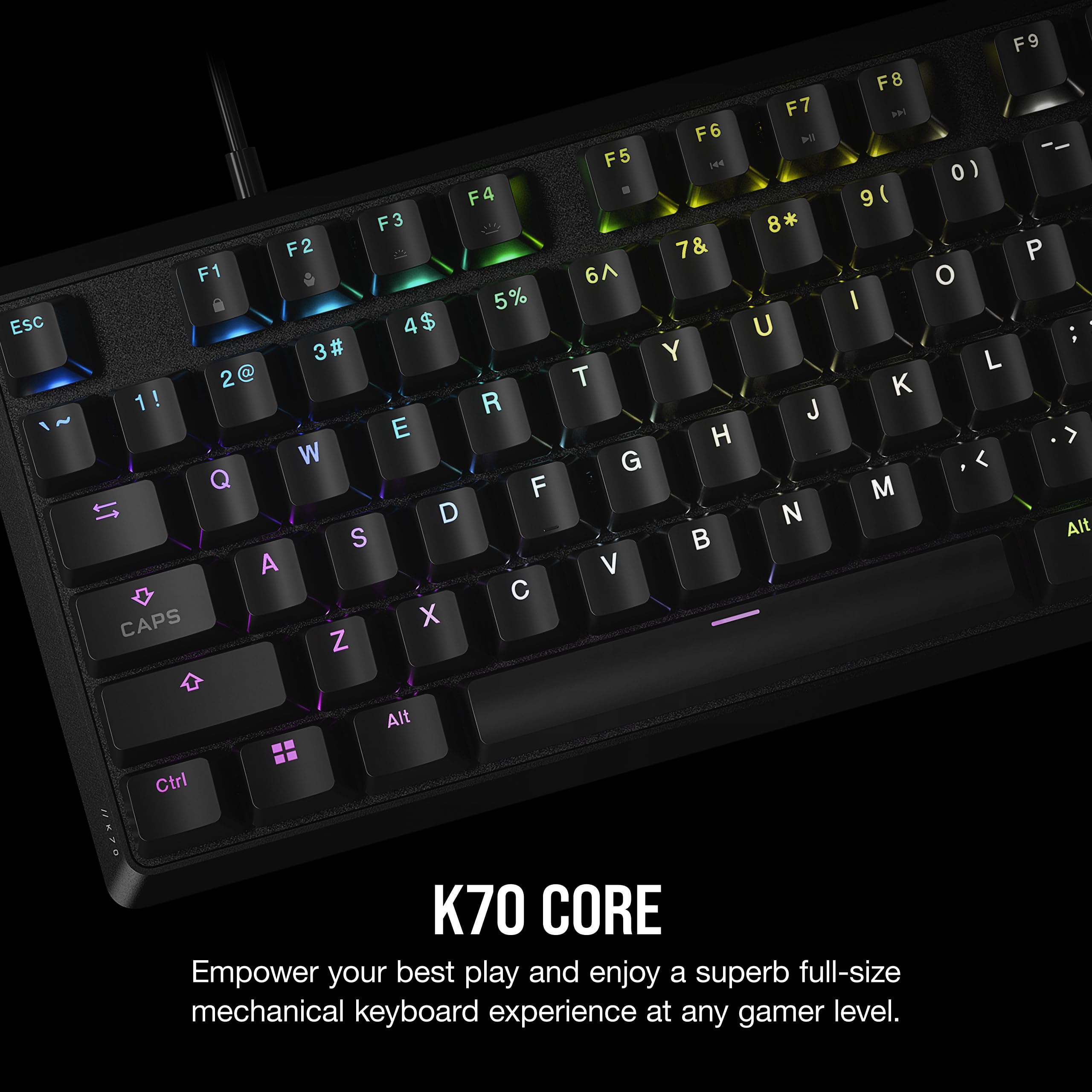 CORSAIR K70 CORE RGB Mechanical Gaming Keyboard - Pre-lubricated Corsair MLX Red Linear Keyswitches - Sound Dampening - Media Control Dial - iCUE Compatible - QWERTY NA Layout - Black