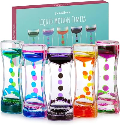 THE TWIDDLERS 5 Liquid Motion Timers 14cm Sensory Toys Autism ADHD