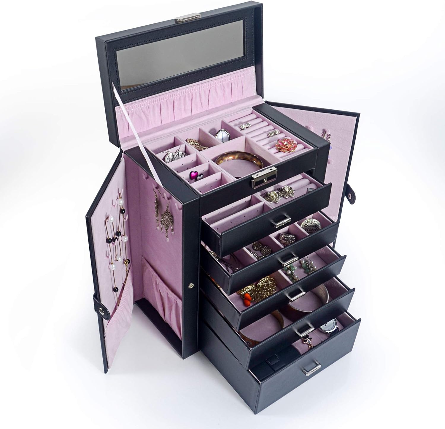 Kendal Huge Leather Jewelry Box Case Storage with a Travel Case and Lock LJCSKM5BK: Home & Kitchen
