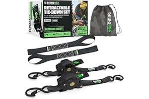 Rhino USA Retractable Ratchet Straps (2-Pack) - 1 Inch x 10 Feet (1,209lb Break Strength) - Auto Self Retracting Tie Down Str