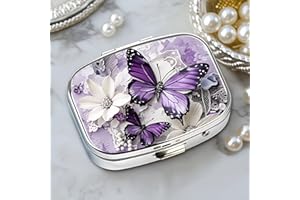Chic Purple Butterfly-Compartment Metal Pill Box – Compact and Stylish Medication Organizer, Food-Safe, Portable for Wallet o