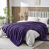 NEWCOSPLAY Super Soft Queen Blanket Dark Purple Premium Silky Flannel Fleece Leaves Pattern Lightweight Bed Blanket All Season Use (Dark Purple, Queen(90"x90"))