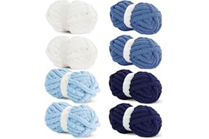 HOMBYS 8 Pack Assorted Chunky Yarn for Crocheting,Super Bulky Large Soft Fluffy Yarn,Plush Fuzzy Yarn,Thick Chenille Yarn for Hand Knitting/Arm Knitting,Cream&Blue (27yds,8 oz Each Skein)