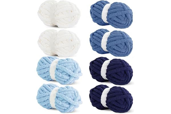 HOMBYS 8 Pack Assorted Chunky Yarn for Crocheting,Super Bulky Large Soft Fluffy Yarn,Plush Fuzzy Yarn,Thick Chenille Yarn for Hand Knitting/Arm Knitting,Cream&Blue (27yds,8 oz Each Skein)
