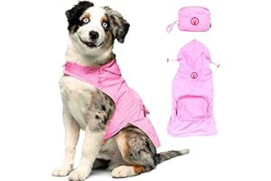 fabdog Dog Raincoat - Packable Waterproof Nylon Rain Coat for Dogs - Bright, Stylish Dog Rain Jackets | Light Pink X-Large