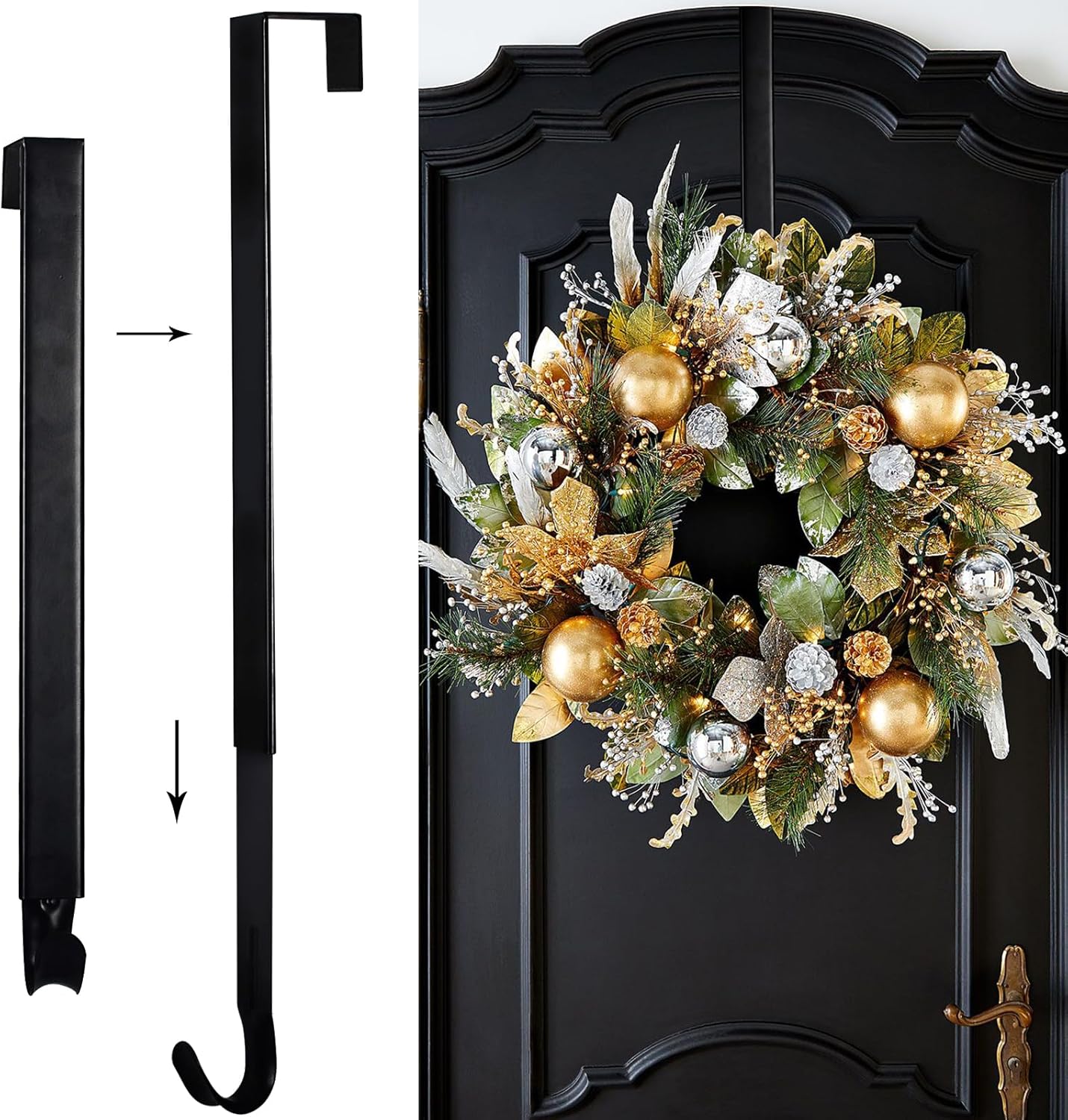 Wreath Hangers - ShangTianFeng Wreath Hangers for Front Door, Adjustable 15 to 25 Inch Door Hanger, Holds up to 20 lbs Wreath Hanger, Metal Door Hanger Hook, Wreath Hangers for Front Door, Black Wreath Hanger