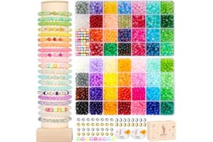 DISHIO 2800PCS 6mm Glass Beads for Jewelry Bracelet Making 54Colors Crystal Beads for Jewerly Making Round Glass Beads Kit for Bracelets with Jelly Square Letter Beads DIY Crafts Beaded Bracelet Kit
