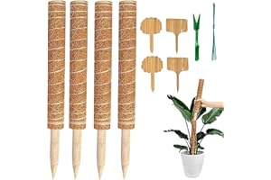 Moss Pole, 4Pcs 17 inches Coir Totem Pole with 10Pcs Garden Twist Tie and 4Pcs Plant Labels, Use Moss Sticks Individually or 