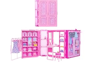 Barbie Dream Closet Toy Playset with Clothes & Accessories, 3-ft-Wide with 25+ Pieces, 4 Complete Fashion Looks