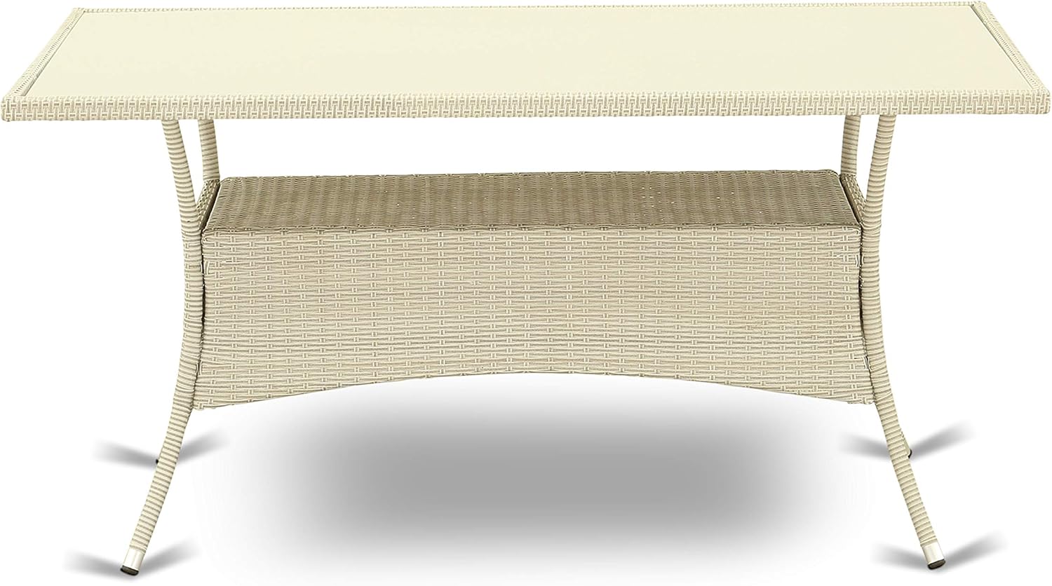 East West Furniture OSBK503A 5Pc Outdoor Natural Color Wicker Dining Set Includes a Patio Table and 4 Balcony Backyard Armchair with Linen Fabric Cushion: Furniture & Decor