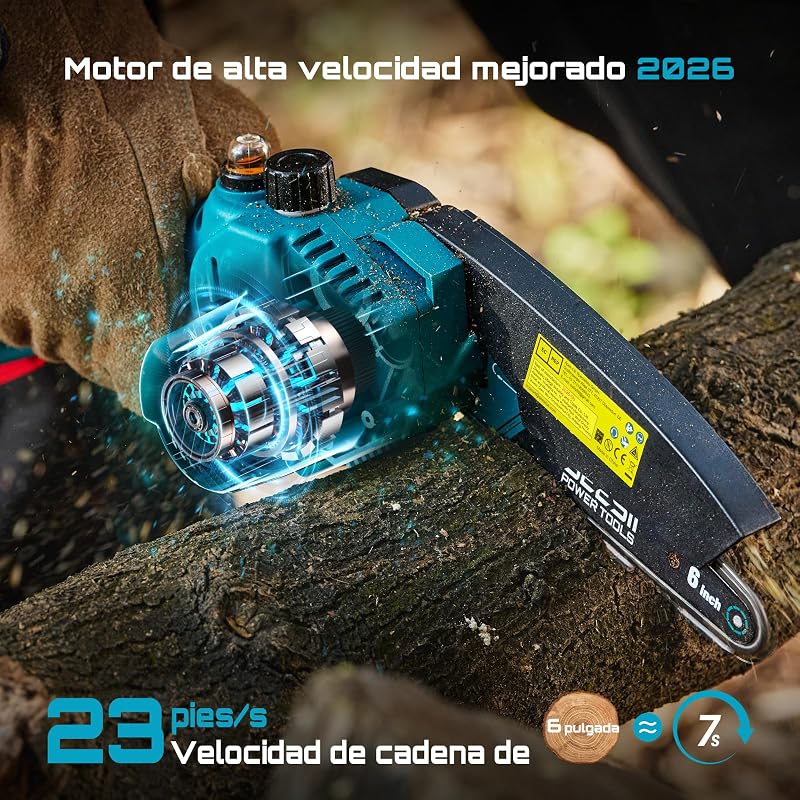 6'' Mini Motosierra Bateria 8000mAh, Motosierra Eléctrica Bateria con Depósito Para El Aceite y Cadena Reemplazable, Motosierra Inalámbrica Portátil para Podar Árboles de Jardinería — foto 4 de 8