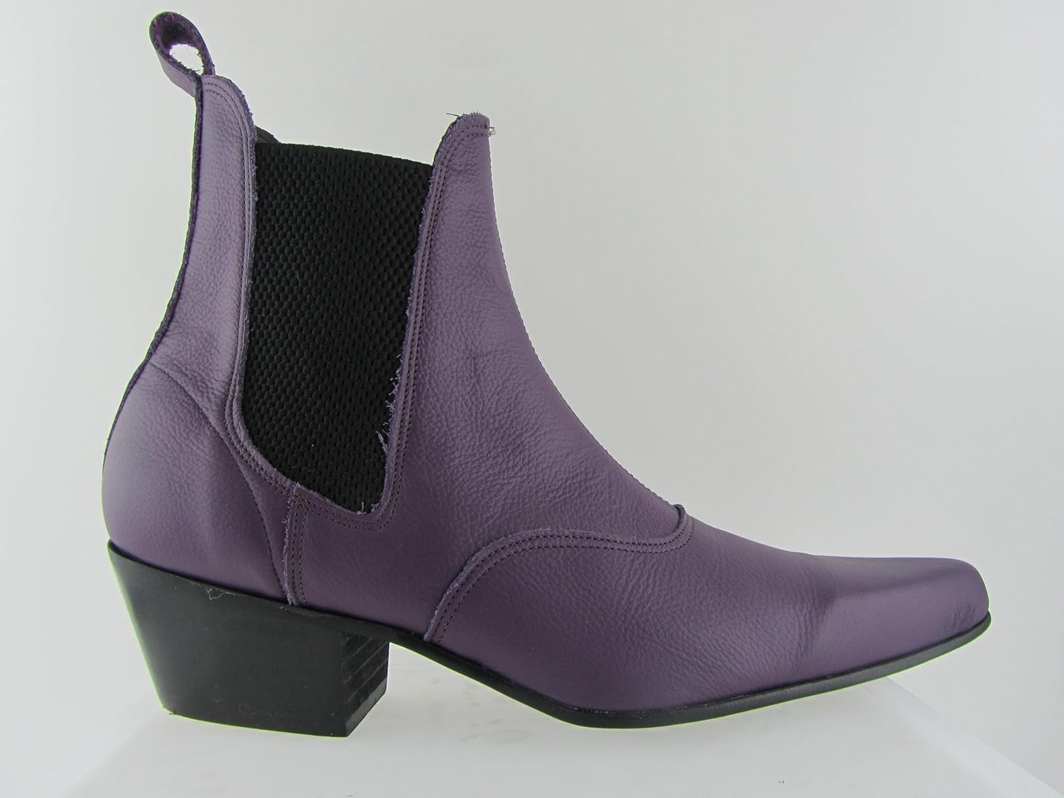 Retro Mens Purple Leather Chelsea Beat Boots Cuban Heel Beatle Pointed
