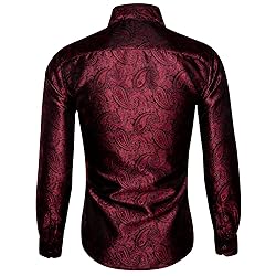Barry.Wang Red Men Shirt Silk Paisley Long Sleeve
