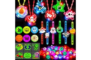 HUYAMAP 90 PCS Halloween Party Favors for Kids, Glow in The Dark Party Supplies LED Halloween Toys Bulk Light Up Necklace Bracelet Ring Halloween Treats Goodie Bag Fillers Classroom Prizes Trick or Treat Gift