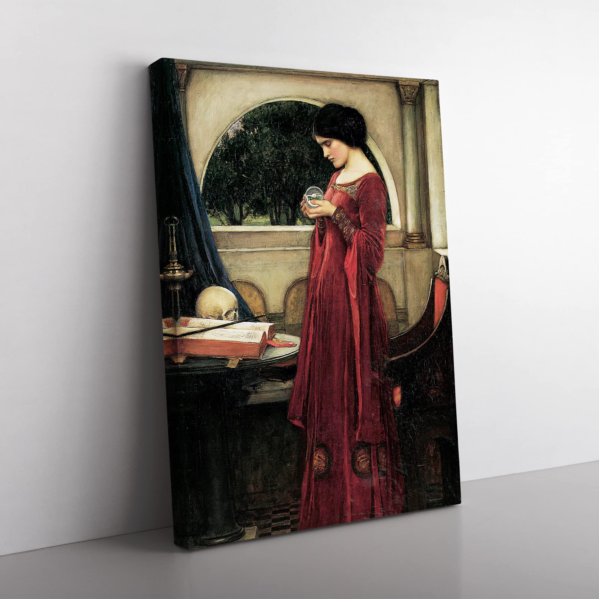 The Crystal Ball By John William Waterhouse Classic Painting Canvas Wall Art Print Ready to Hang, Framed Picture for Living Room Bedroom Home Office Décor, 50x35 cm (20x14 Inch)