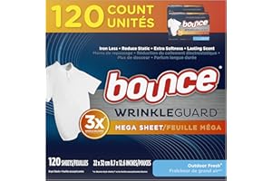 Bounce WrinkleGuard Mega Dryer Sheets, Wrinkle Release Fabric Softener Sheets with Outdoor Fresh Scent, 120 Count