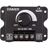 TORCHSTAR PWM Dimming Controller, DC 12-24V Dimmer Knob ON/Off Switch, Single Channel 30A 5050 3538 5630 Single Color Light Ribbon, for LED Strip Light