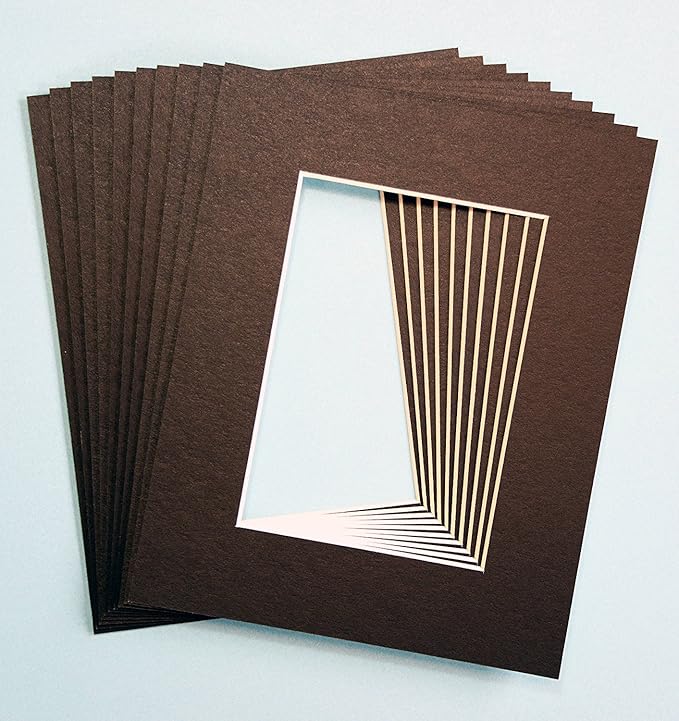 Pack of 10 BLACK 8x10 Picture Mats Matting with White Core Bevel Cut