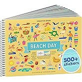 Beach Day 500+ Kids Sticker Book by Cupkin Fun Toddler Travel Activity Coloring and Sticker Book, 12 Coloring Pages 12 Side by Side Scenes for Children's of 2-8 Years, Valentines Gifts for Kids