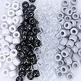 MIIIM 1000PCS 6x9mm Pony Beads Bulk, Black and White Pony Beads for Bracelets Making Kit, Kandi Beads, Hair Beads for Braids,