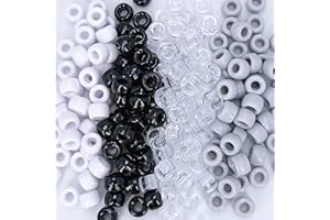 MIIIM 1000PCS 6x9mm Pony Beads Bulk, Black and White Kandi Beads for Bracelets Making Kit, Hair Braids Crafts for Jewelry Making (Neutral)