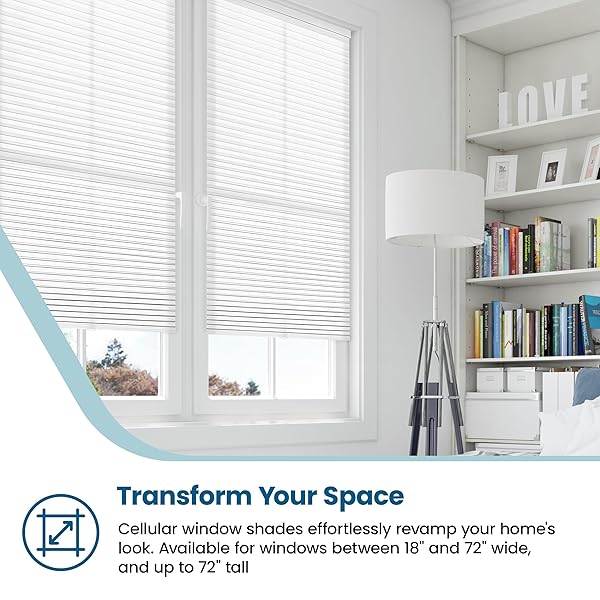 BLINDSAVENUE CELLULAR HONEYCOMB CORDLESS POLYESTER SHADE, 9/16″ SINGLE CELL, LIGHT FILTERING, WHITE, SIZE: 27″ W X 72″ H
