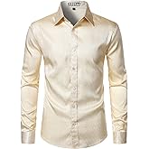 ZEROYAA Mens Shiny Satin Dress Shirts Long Sleeve Button Up Shirts for Party Prom