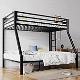 SHA CERLIN Bunk Bed Twin Over Full Size with Ladder and Guardrail,Black | Heavy Duty,Metal Slats Support,No Box Spring Needed,Small Space Saving Furniture for Bedroom Dorm