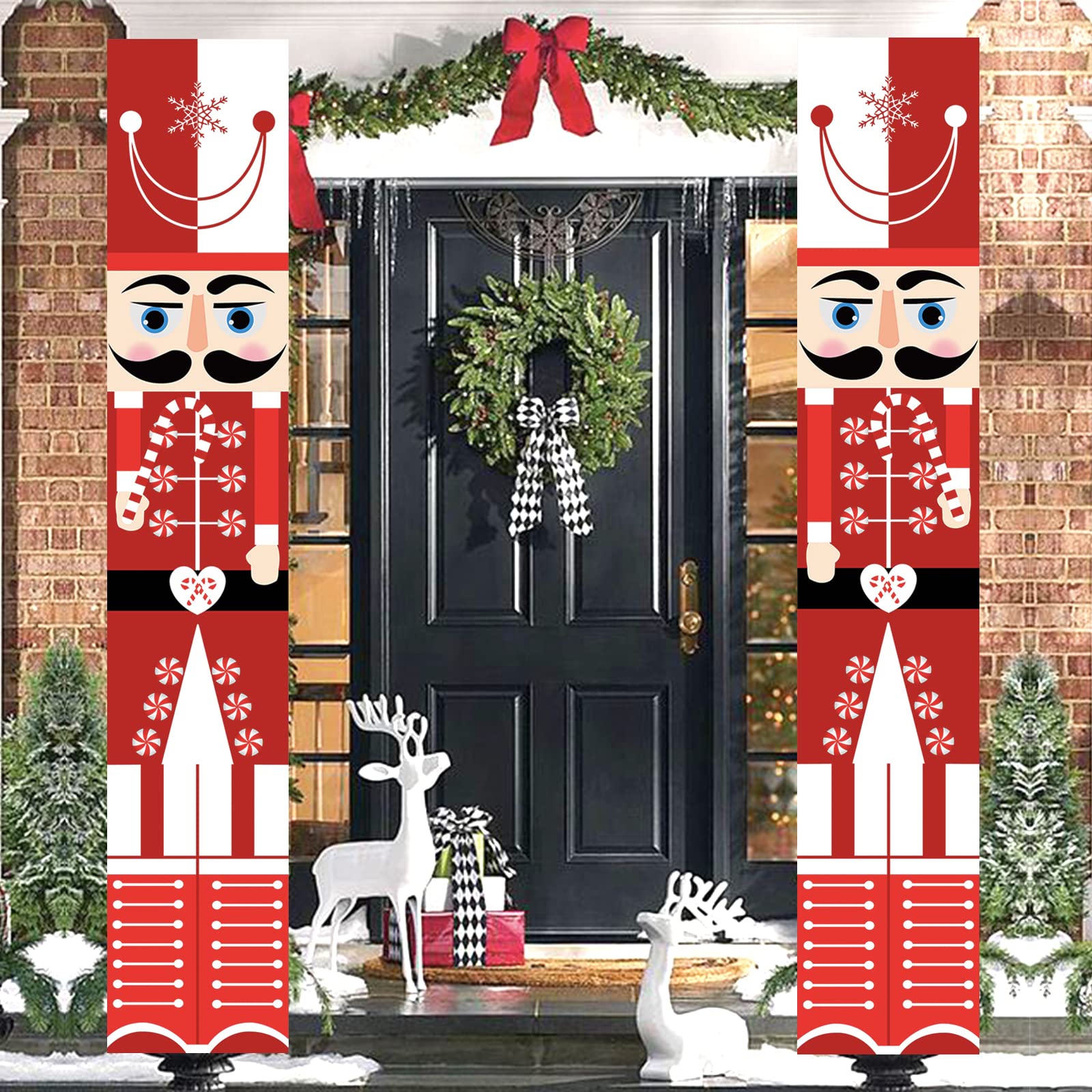 Nutcracker Banner Christmas Porch Sign Decoration Red DoorBanner Outdoor Figures,Life Size Soldier Model Nutcracker Banners,Merry Christmas Hanging Banner for Wall,Front Door Porch Outdoor Xmas Decor