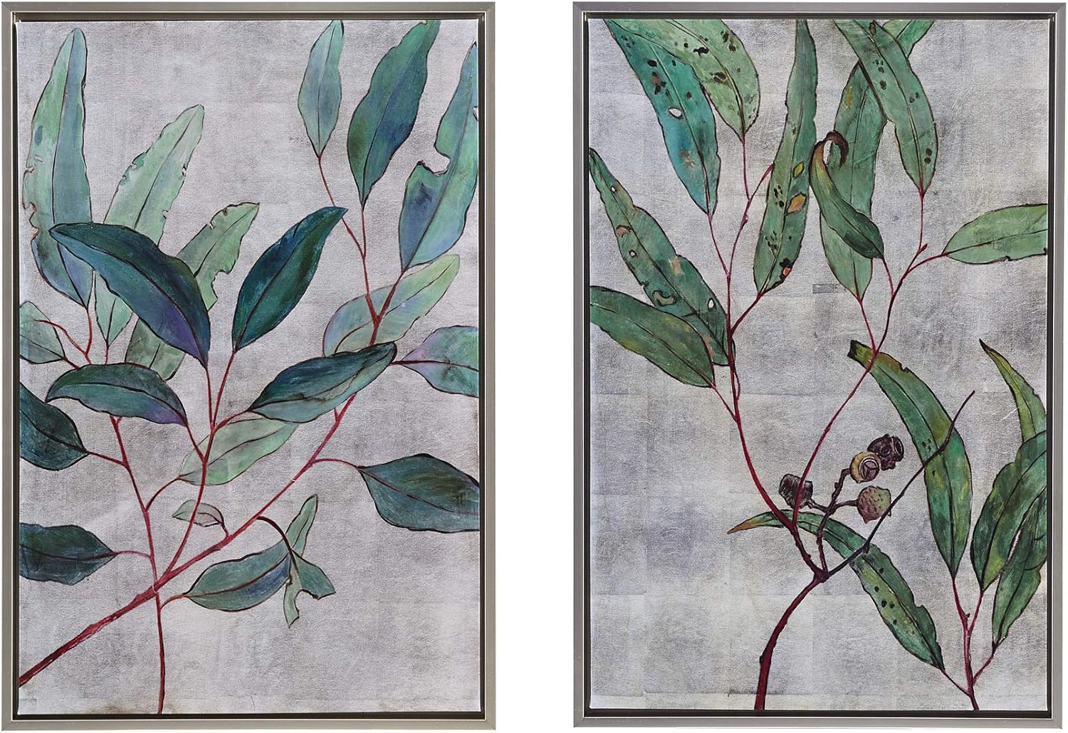 MARTHA STEWART Eucalyptus Simplicity Wall Art Living Room Décor - Botanic Print Framed Canvas Home Accent Bathroom Decoration, Ready to Hang Painting for Bedroom, 23.84" x 34.84", Multi: Posters & Prints