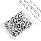 Curb Chain for Jewelry Making 3mm 33 Ft Silver Chain Roll Stainless Steel Necklace Chains Extenders for Women Tarnish Resistant Stainless Steel, Chains Necklace for Pendants Bracelet Making DIY Craft