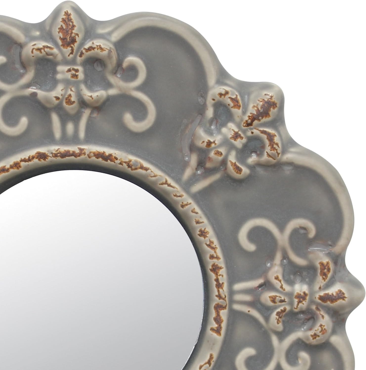 Stonebriar White Round Antique Ceramic Wall Mirror, Vintage Home Décor for Living Room, Kitchen, Bedroom, or Hallway, French Country Decor: Home & Kitchen