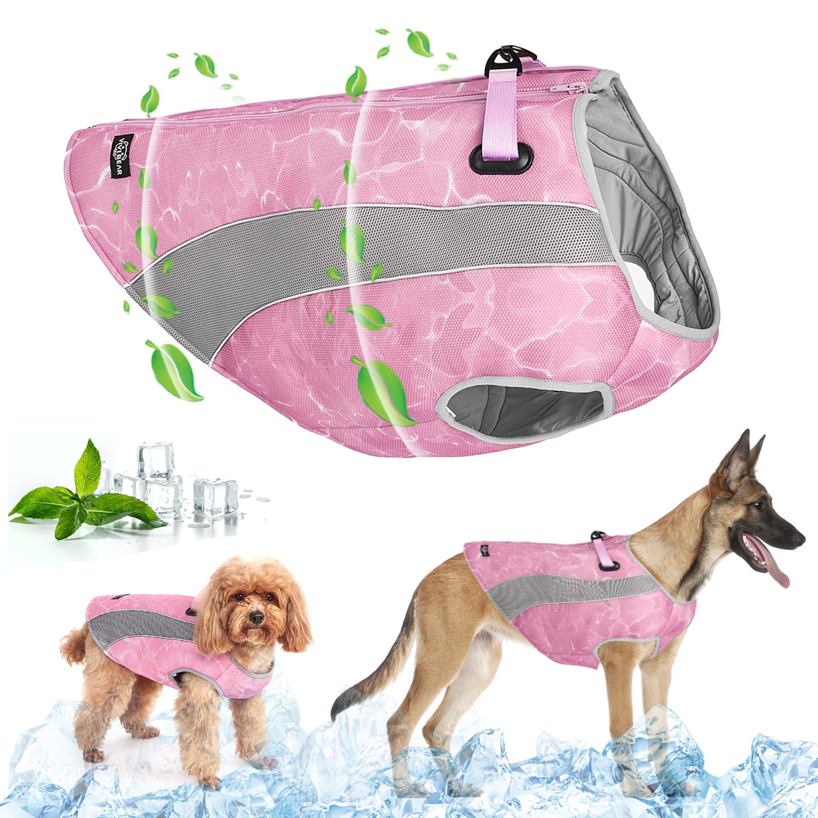 Dog Cooling Vest for Sun Protection - Summer Ice Vest With Adjustable Zipper, Breathable Mesh, and Reflective Design, Safe and Effective Evaporation Jacket for Puppy (Pink, XL)