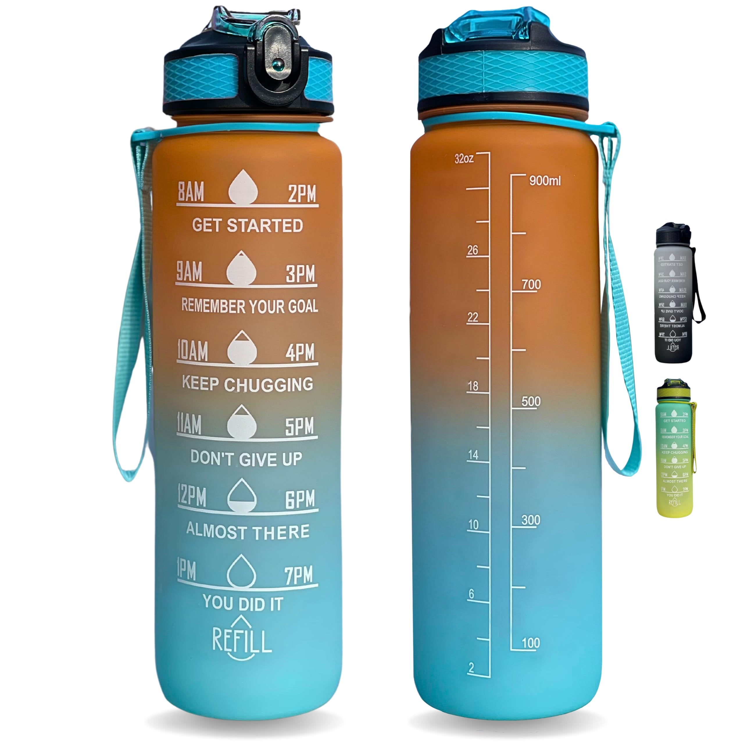 Repton 1L Sports Water Bottle with Motivational Time Marker | Leak-proof Drink Tritan Bottle BPA Free Non-Toxic for Running, Cycling, Gym, School & Office (Blue & Orange)