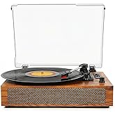 Vinyl Record Player with Built-in Bluetooth, USB Recording, Stereo Speakers, Belt-Driven Vintage Record Player 3 Speeds & 3 Sizes, Portable, AUX Input LP Player