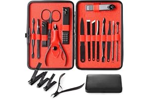 QLNE Nail Clippers Sets High Precisio Stainless Steel Nail Cutter Pedicure Kit Nail File Sharp Nail Scissors and Clipper Manicure Pedicure Kit Fingernails & Toenails with Portable Stylish case (Black)