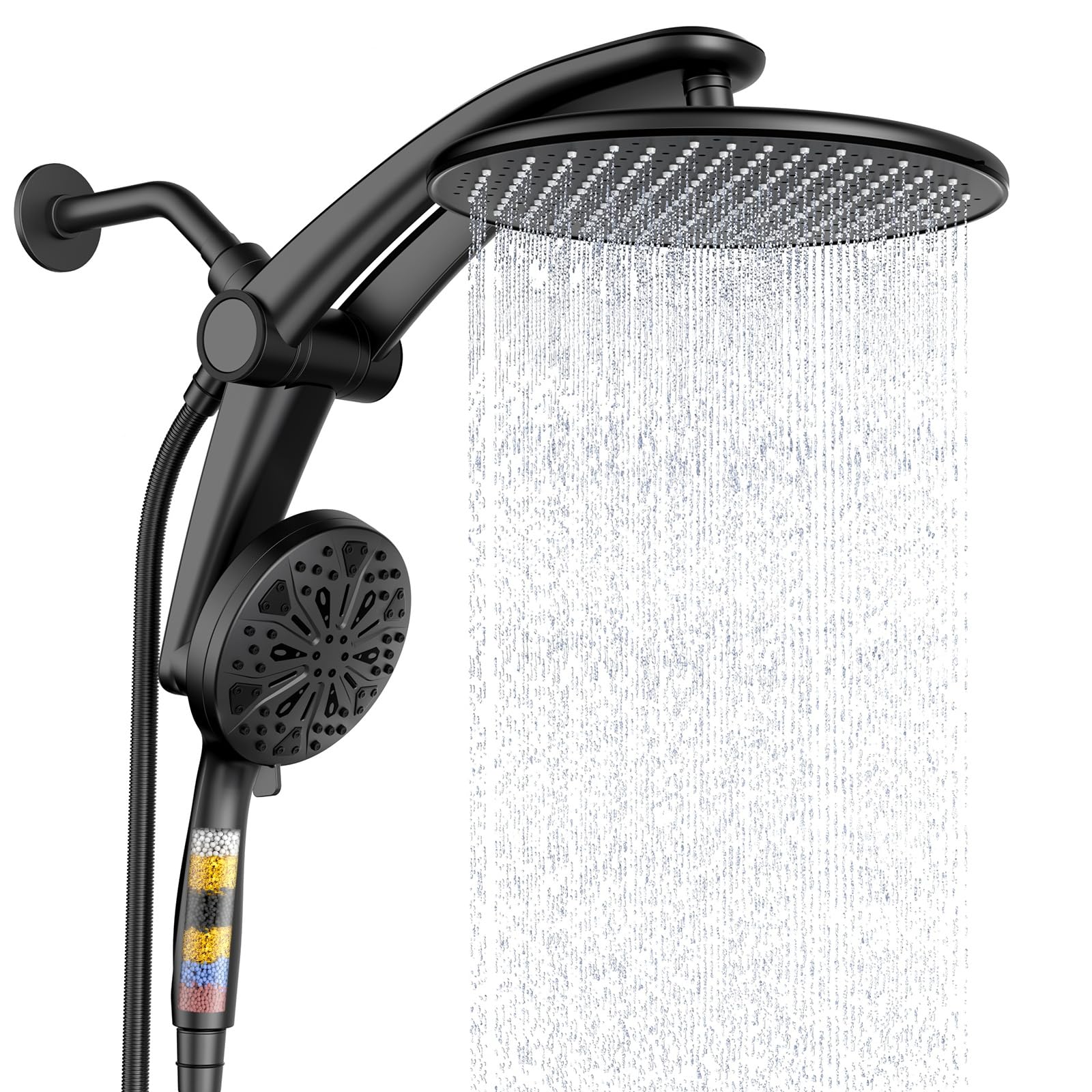Photo 1 of Shower Head with filtered Handheld High Pressure daul Shower Heads with Handheld Spray Combo and 10 Sprays Handheld Shower Head Detachable Shower head Built-in Magnetic Docking and Power Jets Black