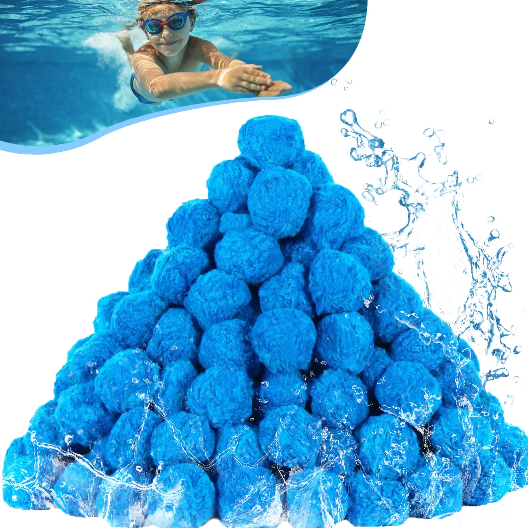 1800g Pool Filter Balls, Reusable Filter Balls for Swimming Pool Sand Filters, Lightweight Blue Filter Balls, Replace 65KG Filter Sand, Suitable for Swimming Pools, Filter Pumps,Aquariums etc (Blue)
