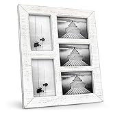 Barnyard Designs 4x6 Collage Picture Frames, 5 Photo Openings for Multiple Pictures, Distressed Rustic Wood Farmhouse Frame for Wall, 15.75x13.75 (White)