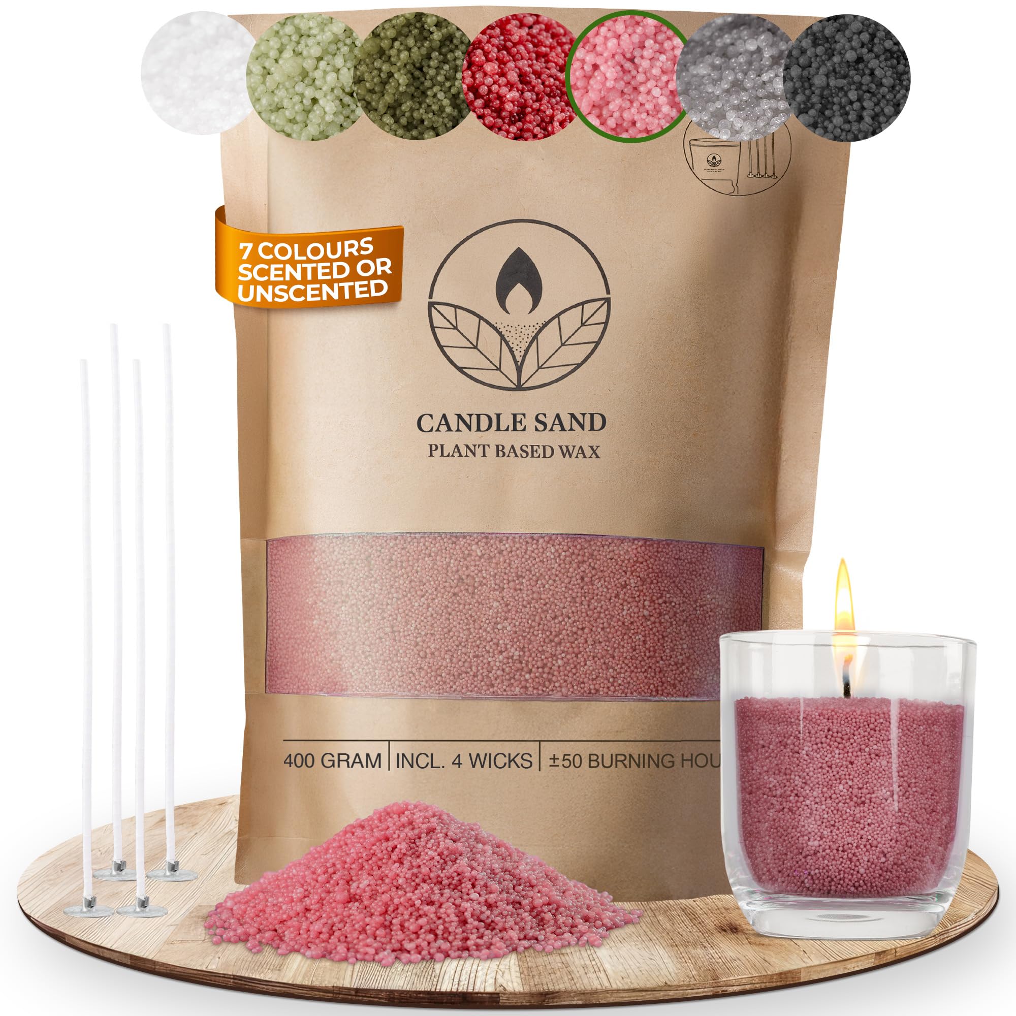 comforder Candle Sand and Wicks, Pearled Candle, Candle Making Supplies to Make Your Own Sand Candle, 400g Sand Wax Candle Granules + 4 Candle Wicks (Pink)