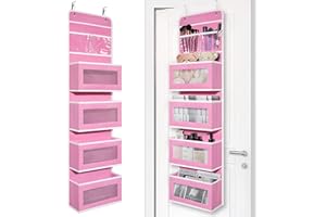 Giraffe Creation Over Door Organizer with 4 Large Capacity Pockets, Hanging Organizer Storage for Closet Bathroom Nursery Bedroom Dorm, Toys Cosmetics Sundries and Baby Essentials, Pink